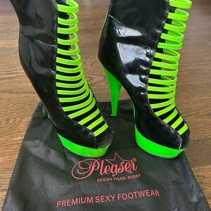 Pleaser Black and Green Platform Heels